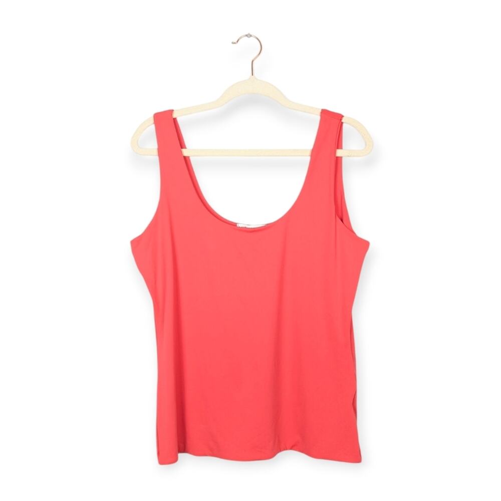 And Now This Tank Top 2X Coral Scoop Neck Double Layer Stretch Casual NWT